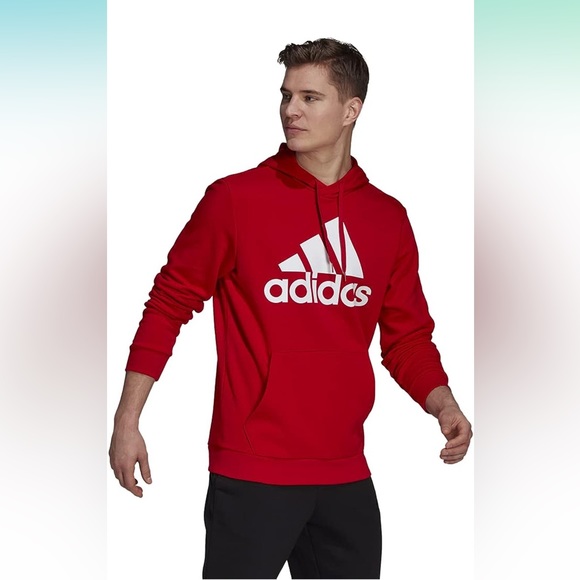 adidas Shirts Adidas Mens Essentials Fleece Big Logo Red Hoodie